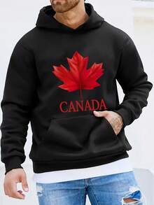 Sudadera con Capucha para Hombre de Estilo Y2K Clásico con Hoja de Arce Canadiense - Bolsillo Canguro Forrado, Diseño Exquisito, Fácil de Combinar para Todas las Estaciones. Material de Mezcla de Poliéster con Múltiples Colores y Tallas Disponibles – Ideal para Salidas Diarias, Actividades - Negro - Ver 1