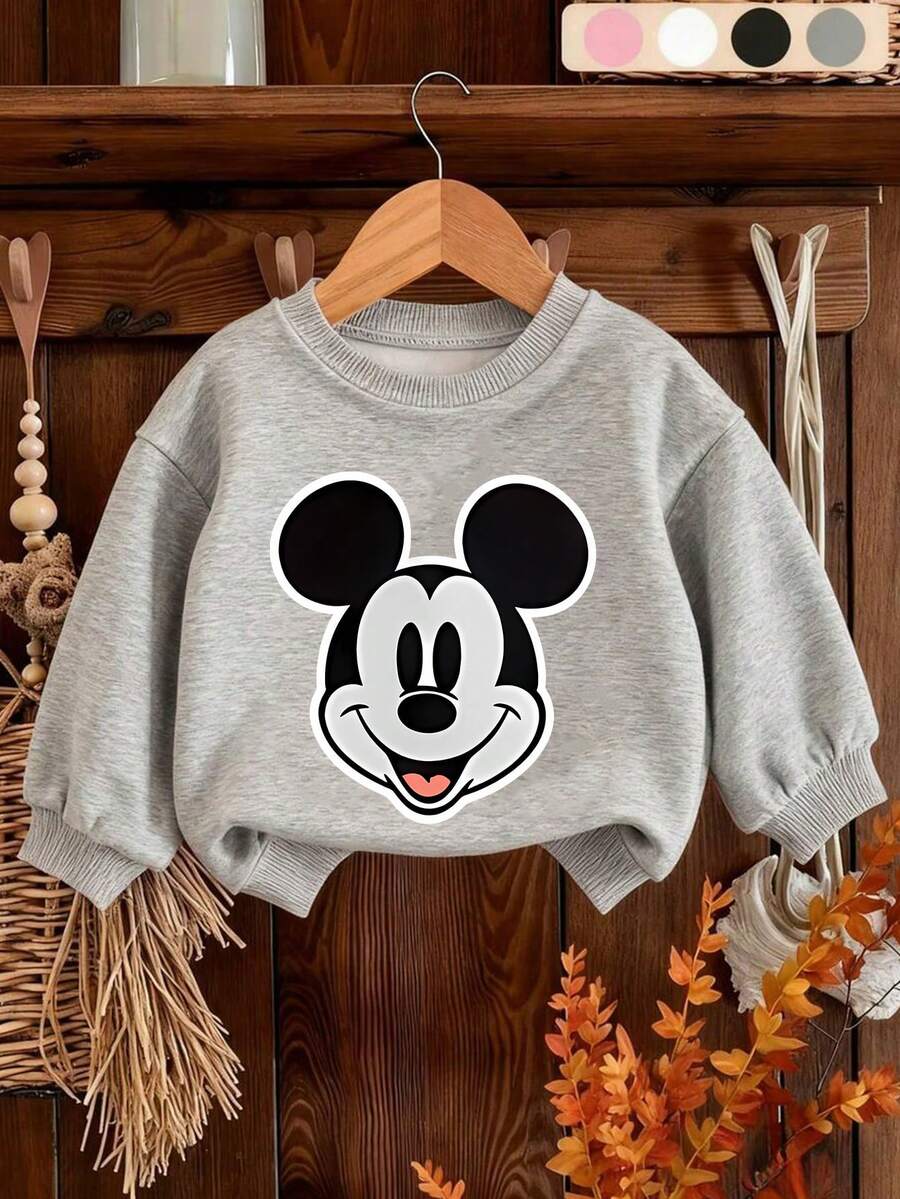 Disney Boys' Hoodie With Mickey Mouse Cartoon Print Fall/Winter Kids' Crewneck Sweatshirt The Perfect Long-Sleeve Top For Boys' Everyday Play, Ideal For School Or Outings. - Grey - View 1