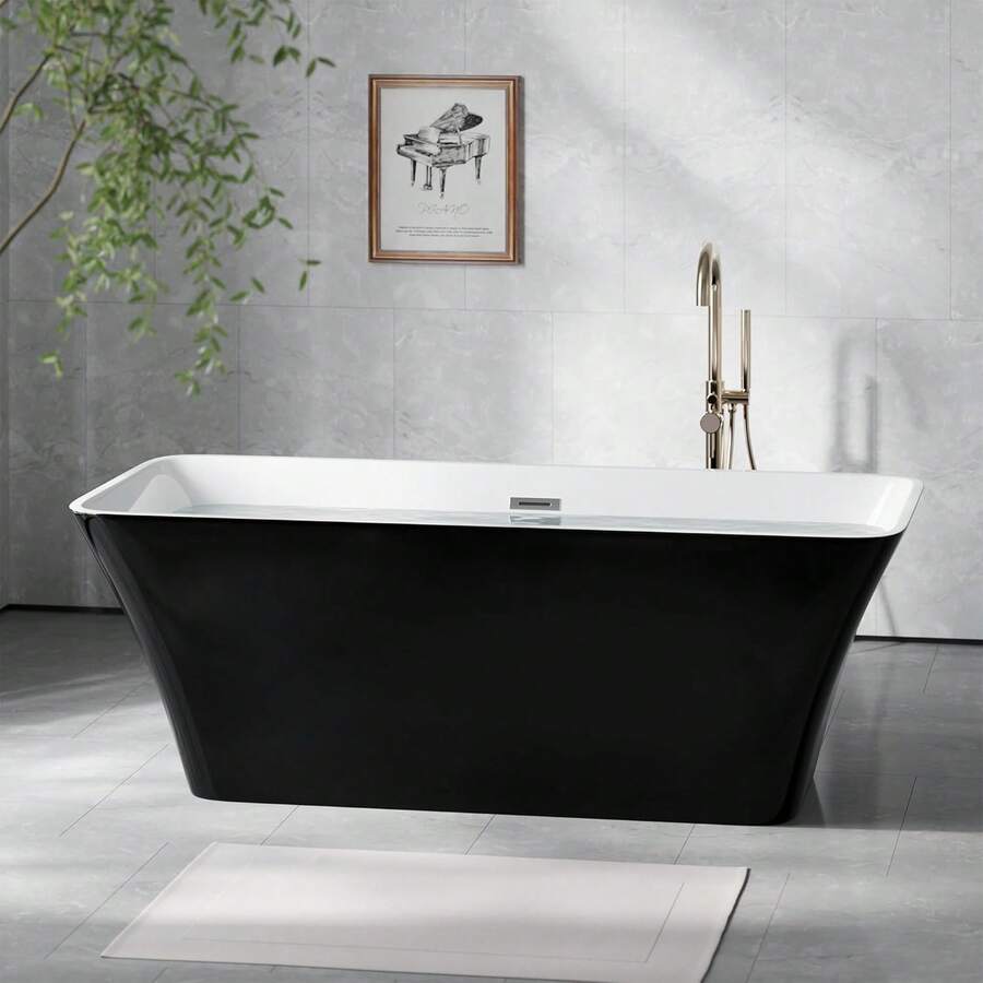 Freestanding Bathtub 67 Inch Black And White Acrylic Tub, Deep Soaking Modern Bathtub For Bathroom Remodel And Spa Relaxation - Black - View 1