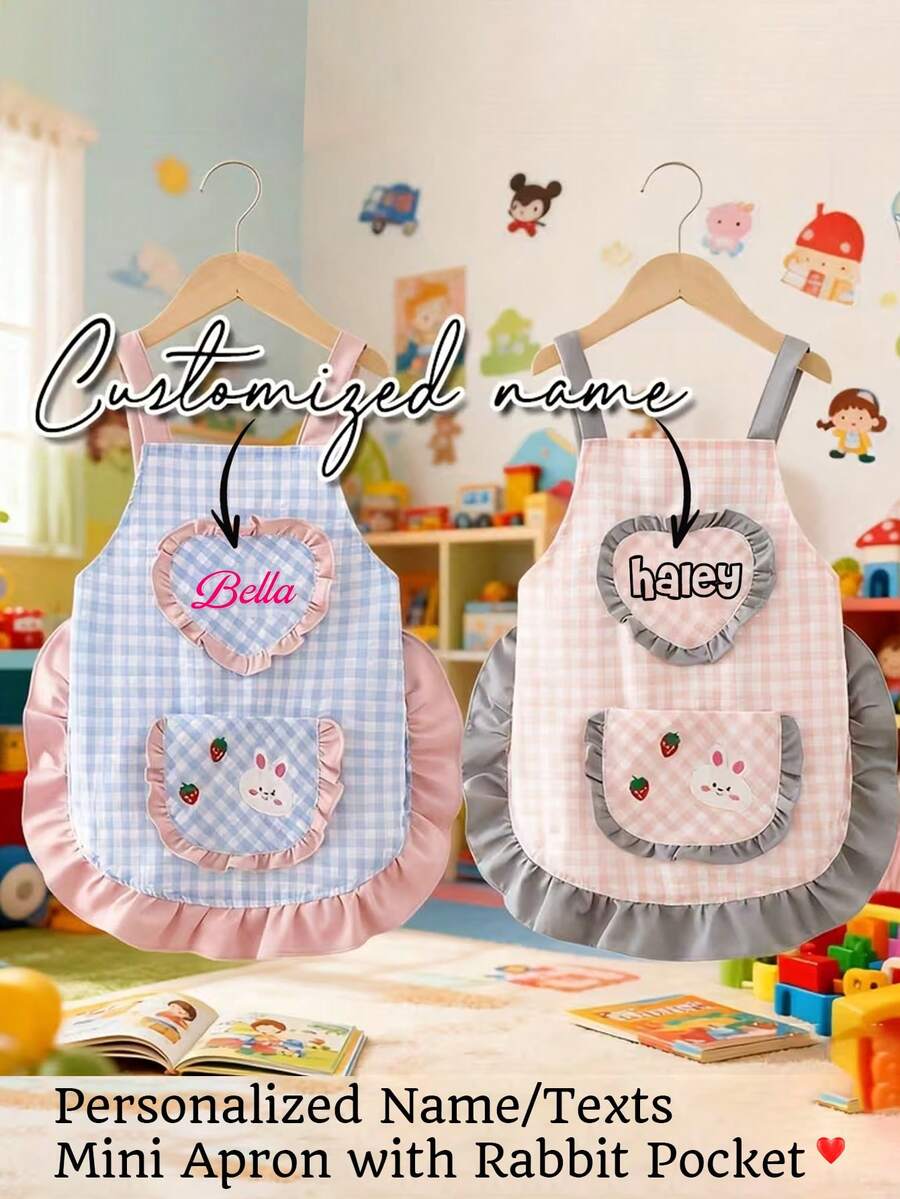 Delantal mini personalizado con nombre/texto y bolsillo de conejo, delantal infantil personalizado - Vestido sin mangas, conjunto de fiesta de cumpleaños - Delantal infantil personalizado, [6-10 años] Delantal infantil personalizado, delantal infantil con pequeño diseño de rana incluido, delantal y gorro estampado para niños pequeños, regalo de Navidad. Utensilios de cocina en miniatura realistas, delantal de cocina mini para niños y niñas, regalo de vuelta al colegio, regalo de Navidad, organizador de viaje - Multicolor - Ver 1