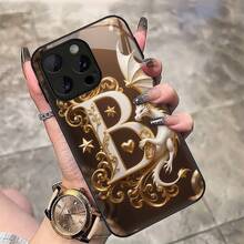 Funda protectora de vidrio premium a prueba de golpes con diseño de letra B de patrón dorado Feilong compatible con  17ProMax/17Pro/17, 16ProMax/16Pro/16Plus, 16/15/15pro/15Plus/15promax,  14/14pro/14Plus/14promax,  13/13pro/13promax,  12/12pro/12promax,  11, 7, 8, X, XS - Colores mixtos - Ver 8