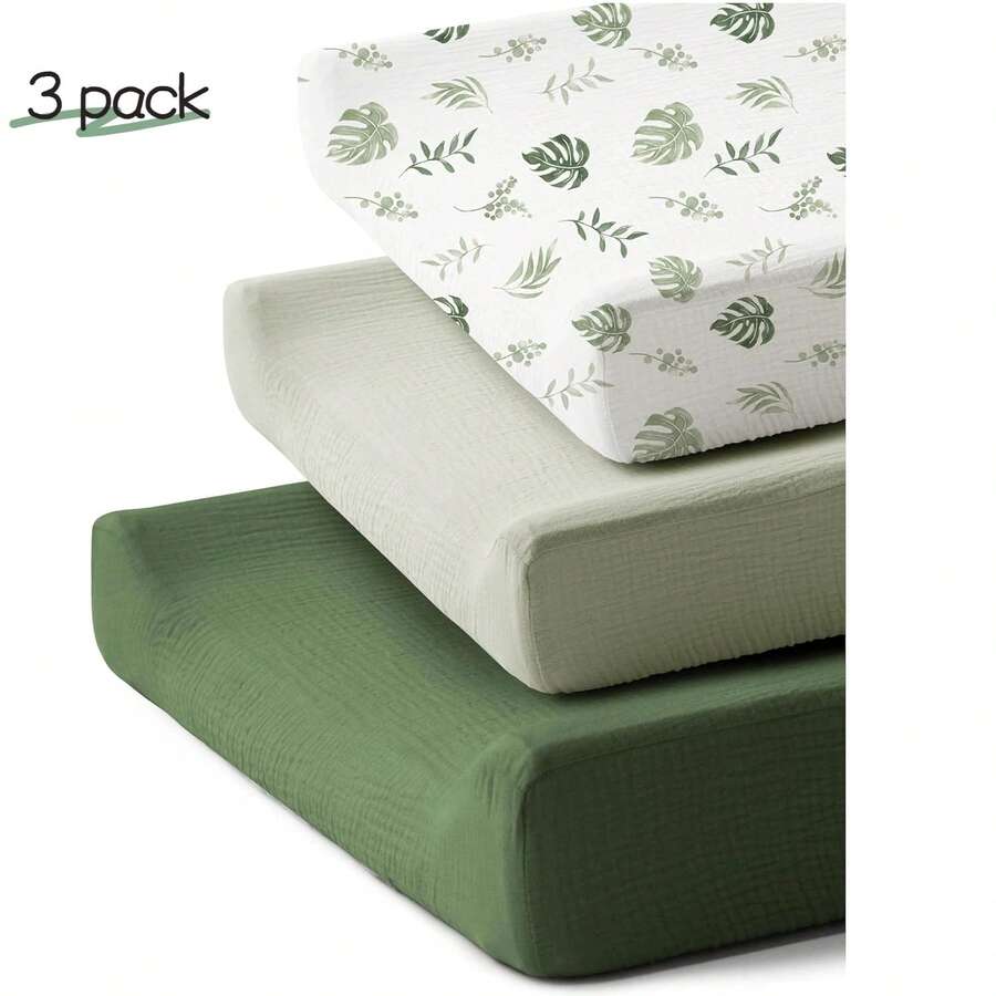 3 Packs Muslin Changing Pad Covers For Girl, Boy, Soft Changing Table Cover, Breathable Baby Nursery Diaper Chang Pad Sheets - Multicolor - View 1