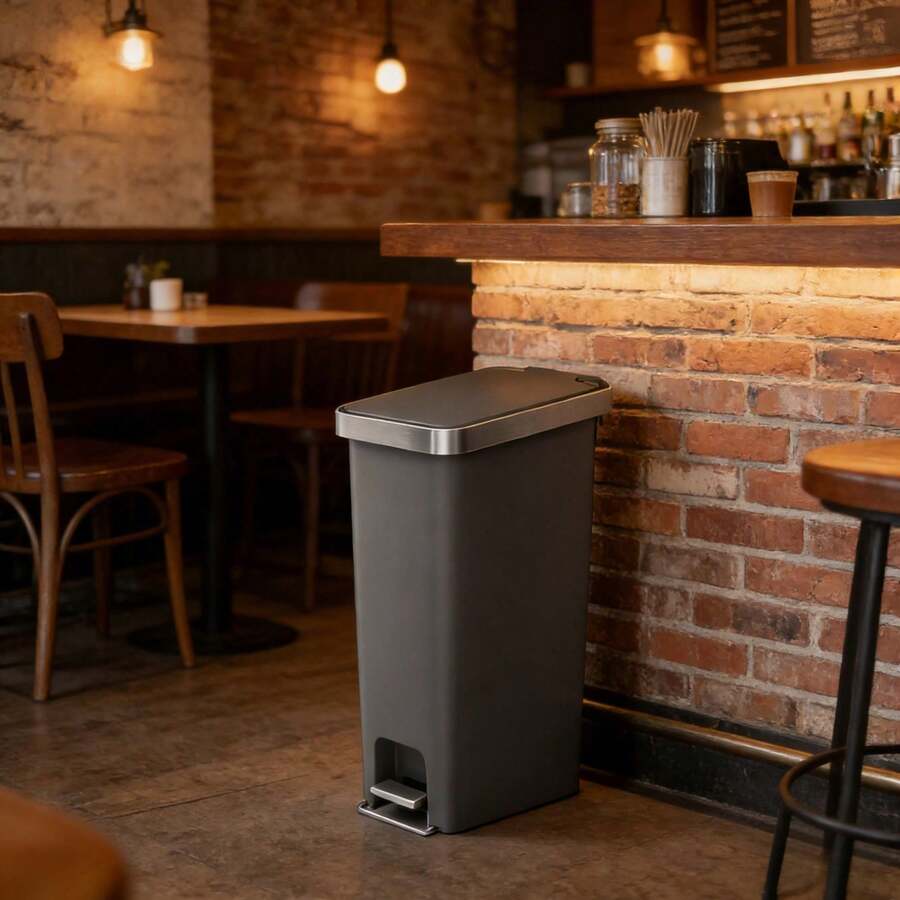 Slim Kitchen Trash Can, 10.5 Gallon Plastic Step Garbage Bin With Soft Close Lid, Gray - Gray - View 1
