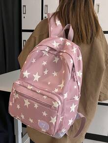 Colorful Star Print Backpack, Suitable For Middle School, High School, College Students, Casual & Travel , Purple - Purple - View 5