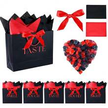 5 Senses Gift Bags For Him Her Five Senses Gift Bags Sight Smell Touch Taste Sound Bags With Ribbon Handles Tissue Paper Petals For Party Birthday,Wedding,Valentine's Day(Red,Black) - 紅黑 - 查看 2