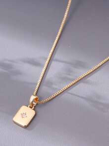 Nooxian 1件简约优雅金色蛇骨锁骨链项链，搭配长方形立方氧化锆吊坠，适合可爱女士日常佩戴 - 金黃色 - 查看 2