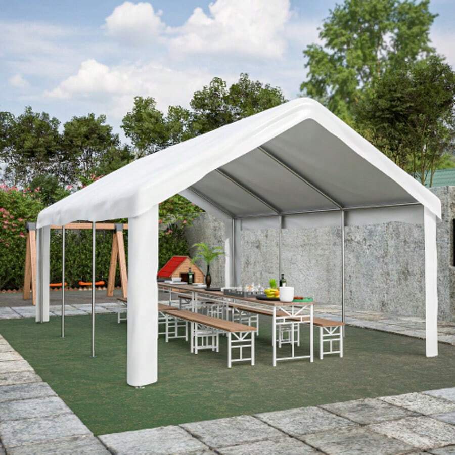 Carport/Shed 4x6m – With Separate Sectional Doors At The Front And Rear For Bilateral Access, Reinforced And Watertight Construction – Removable Roof And Side Walls - White - View 1