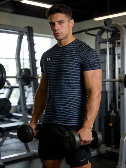 Under Armour Men's Short Sleeve T-Shirt, Summer Workout Clothes, Moisture Wicking Sports Top, Couples Running Fitness Sweat-Absorbent Tee, Basketball Yoga Outdoor Fitness Moisture Wicking Sports Shirt