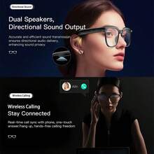 SENBONO AI智能眼镜，带摄像头和视频功能，800万像素防抖摄像头，支持1080P高清视频录制和拍照，变色镜片，实时翻译（支持100多种语言），AI翻译智能眼镜，支持蓝牙5.4无线通话，内置音乐播放器，290mAh电池搭配原装3600mAh充电盒，时尚智能眼镜，兼容iOS/安卓系统，男女皆宜，是馈赠佳品。