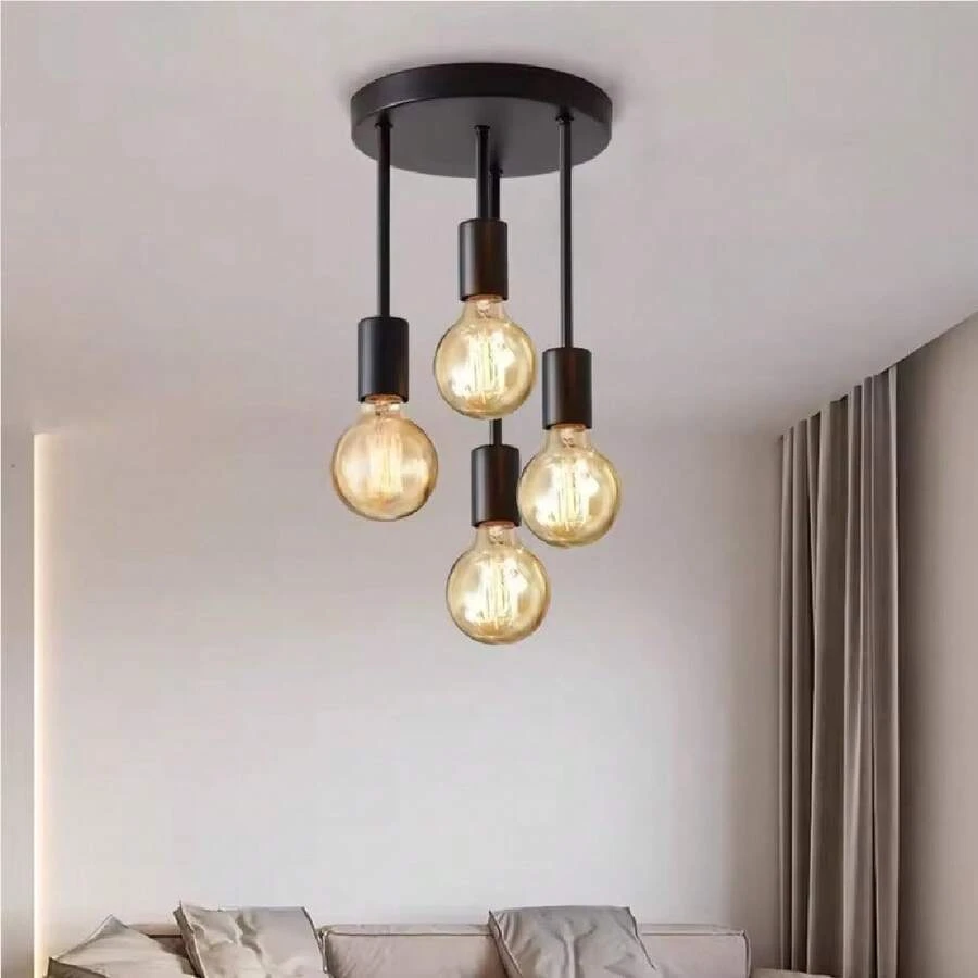 A Modern Four Headed Chandelier In Black Suitable For Bedrooms, Dining Rooms, Living Rooms, Hallways, And Ceiling Installations - 1 PACK - View 1
