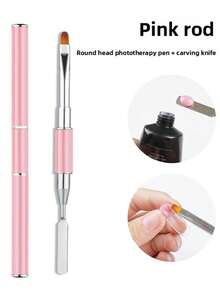 双头美甲凝胶刷，黑粉色，二合一设计，UV凝胶刷/刮刀，亚克力美甲延长胶美甲工具，美甲双头多功能胶笔，快速延长胶笔，钢推光疗笔，水晶笔，胶压花棒，1支双头美甲工具 - 彩色 - 查看 5