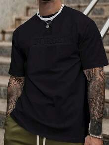 Camiseta de Hombre Manfinity Homme de Corte Holgado con Letra en Relieve - Negro - Ver 1