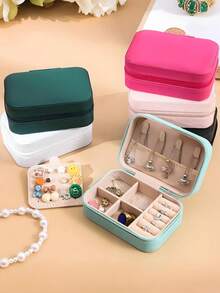 Large Capacity Jewelry Box, Jewelry Organizer Box, Multi-Function Jewelry Display Box, Jewelry Storage Box, Portable Travel Jewelry Box, Women's Gift Box, Small Jewelry Box For Earrings, Necklaces, Rings, Compact Jewelry Box, Minimalist Travel & Home Jewelry Box, Travel Essential, Cruise Essential, Back To School Essential, Ring, Necklace, Earring Storage Box, Perfect Gift For Women - Multicolor - View 3