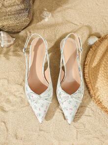 Giày cao gót mũi nhọn buộc nơ đa năng dành cho nữ, sandal cao gót quai ngang mắt cá chân có khóa kim loại chống trơn trượt, thoải mái. - trắng - Xem 5