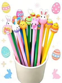 6/12/24pcs - Easter Pen Bulk Rabbit Gel Ink Pens Easter Gift 0.5mm Ink Cute Ballpoint Pens Office School Supplies Award, Creative Easter Gifts (Rabbit, Easter Egg, Gnome, Chick Styles) - Multicolor - View 6