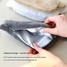 1pc Plush Cat Shaped Pencil Case, Soft Touch Cute Lightweight Large Capacity Stationery Storage Pouch, Multi-Purpose - Multicolor - View 5