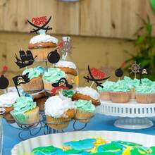 12/24pcs Glitter Pirate Theme Cupcake Toppers, Pirate Ship And Skull Design Cake Picks, Suitable For Birthday Party Decoration, Baby Shower Supplies - Multicolor - View 7