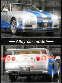 YCMODEL 1pc Nissan GT-R34 SKYLINE Rally Car Alloy Diecast Model, Made Of Zinc Alloy Material, Openable Doors, Bonnet And Trunk, With Simulated Sound And Light Function, Suitable For Collection And Birthday Gift - Multicolor - View 2