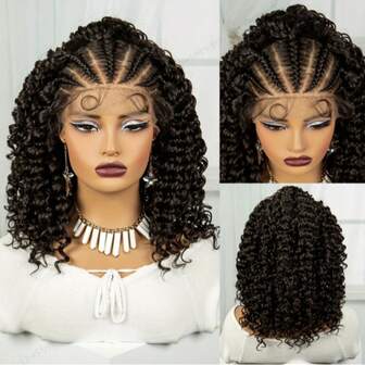 180 % densitet lätt syntetiskt hår elegant Jerry Curl peruk med spets framtill, lämplig för kvinnor - 13x6 HD transparent spets, passar alla hudtoner, naturligt utseende och känsla