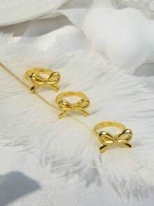 1PC Stylish And Personalized Sweet Bow Series Stainless Steel Gold Open Ring, Suitable For Girls' Everyday Wear, Parties, And Holiday Gifts - Gold - View 9