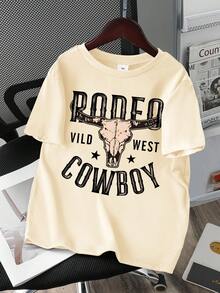 Camiseta infantil masculina de manga curta, gola redonda e estampa de letras. - Damasco - Ver 3