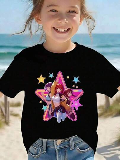 rumi K-pop style T-shirts,girls' clothing,K-pop female warrior,suitable for all seasons Camiseta gráfica de diseño juguetón para jóvenes - Camisetas 100% algodón, lencería de muñeca para mujer, ropa de niña, camiseta gráfica de anime K-POP para niños y niñas - Impresión de personaje de manga japonés lindo, tela suave y elástica, cuello redondo, top casual de verano con rosa y detalles, textura suave, tejido de punto, diseño juguetón, manga corta perfecta para regalos de Navidad, regalo de cumpleaños, regalo de vacaciones, regalos para niños, regalos para niñas, regalos para niñas adolescentes Korean fashion merchandise,featuring Korean characters,suitable for everyday wear,children's T-shirts,and Christmas gifts. blusas para niña