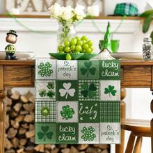 Camino de mesa a cuadros del Día de San Patricio con trébol, decoración de mesa de cocina y comedor de primavera con suerte para fiestas en el hogar - Multicolor - Ver 2