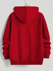 Unisex Oversized Fleece Lined Hoodie Originals Letter Print Kangaroo Pocket Drawstring Hood Fall Winter Warm Top - 紅色 - 查看 3