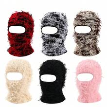 Unisex 1-Pack Distressed Balaclava Hat Ski Mask - Knitted Distressed Balaclava, Windproof Full-Face Mask, Warm And Windproof Face Cover - A - View 6