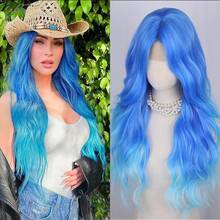 Cosplau Wig Blue Wig Long Wave Hair Wig With 4*1 Small Lace Front Wig Middle Part Synthetic Hair Wig For Cosplay, Party - Blue - View 6