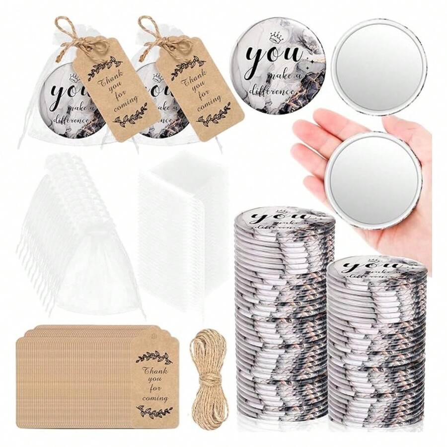 50 Sets Compact Mirrors Bulk Women Gift Inspirational Appreciation Employee Thank You Christmas Small Purse Pocket Stuffer Item MakeupMirrors For Coworker Bridal Souvenir BagBlack - 多色118 - 查看 1