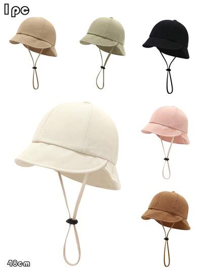 1pc Toddler Solid Color Double Brim Sun Hat, Casual Outdoor Travel All Season Wind Resistant Bucket Hat