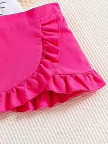 Young Girls Cartoon Print T-Shirt And Ruffle Hem Skirt Set - Hot Pink - View 5