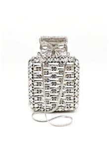 Women's Sparkly Silver Bow Design Rhinestone Clutch Purse Perfume Bottle Shaped Crystal Evening Bag For Wedding Cocktail Party - Silver - View 3