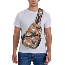 Funny Rooster Print Sling Bag For Women Crossbody Bag  Hen Chicken Domestic Animals Sling Backpack For Men Rustic Country Farm Animal Shoulder Bag Gym Sports Travel HiFKing Daypack - 黑橙 - 查看 7