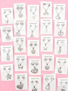 10Sets Fashion Butterfly Flowers Heart Stainless Steel Earrings And Necklace Set For Women Mix Style Jewelry Perfect For Casual Daily Wear