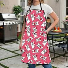 1PC French Bulldog Print Apron With Red Hearts Cute Puppy Pattern Kitchen Cooking Bib For Dog Lovers Valentine's Day Gift Idea Fun Animal Design Chef Apron For Home Baking And Cooking Enthusiasts - Multicolor - View 8