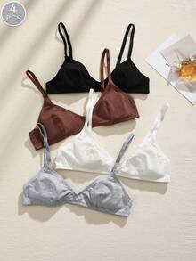 Set de 4 sujetadores sin costuras y sin aros, con copa delgada y cómoda, ropa interior sexy y con efecto de elevación para damas - Multicolor - Ver 3