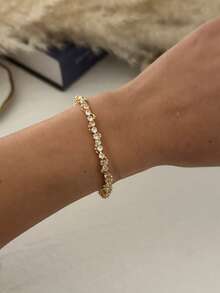1pc Luxury Gold Stainless Steel Zirconia Bracelet, Versatile For Women's Daily Commute, Gathering With Friends, Romantic Festivals, Street Photography, Fashion Shows - Gold - View 8