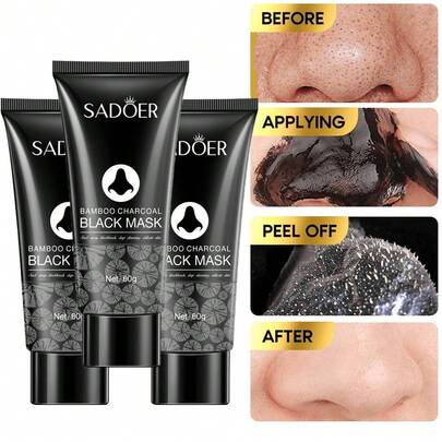 3 piezas Máscara removedora de puntos negros con carbón de bambú, crema para reducir los poros y eliminar los puntos negros, máscaras negras de limpieza profunda para el cuidado de la piel