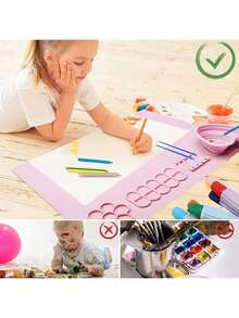 EstiloTendenciaAlfombrilla De Silicona Para Pintura AcríLica Con Taza De Limpieza Desmontable, Paletas, Soportes Para Pinceles,20 * 16 Pulgada Juego Pintura Para NiñOs, Regalo, Pintura, Arcilla (Rosa)Calidad PremiumVersióN Mejorada - Rosa - Ver 3