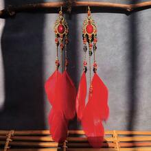 23厘米夸张长羽毛耳环，色彩缤纷、浪漫优雅的情人节吊坠耳环 - 波希米亞 - 查看 12