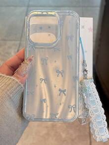 时尚极光激光全屏蓝色星星蝴蝶结蕾丝吊坠手机壳，兼容 17 Pro Max、17 Pro、12、13、16、15、14 Pro Max、14、15、16 Plus、11、16、15、13，不对称波纹手机壳，理想的节日礼物 - 蝴蝶結 - 查看 7