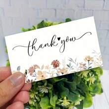 100pcs Elegant Floral Pattern & Cursive Font Thank You Cards - Uncoated Premium Paper, Suitable For Weddings, Birthdays, Business Events, Party Decor, Appreciation Cards, Wedding Stationery, High-Quality Finish - Multicolor - View 6