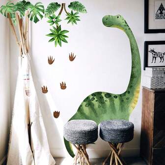 Dinosaur Palm Tree Wall Sticker Dino Footprints Jungle Animal Forest Wall Decals For Bedroom Kitchen Playroom Wall Decor