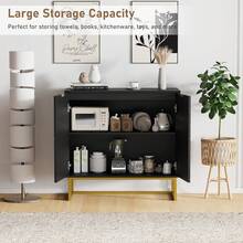 31.5 en Moderno Gabinete Buffet Sideboard con Almacenamiento, Gabinete de Almacenamiento de Acento de Madera con Puertas Dobles / 3 Puertas y Estante, Mesa de Consola Credenza para Comedor Entrada de la Sala de estar - Puertas dobles negras - Ver 7