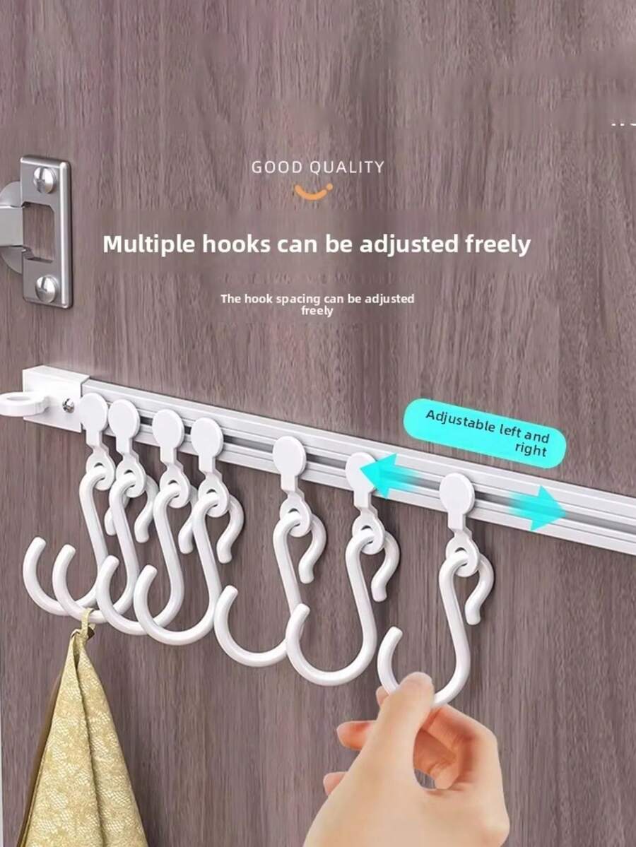 1PC Adhesive Sliding Hook Strong Kitchen Storage Rack No Punching Door Back Sticker Easy Organization Row Hanger