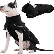1 pieza Chaqueta de invierno para perro, abrigo cálido para perro, chaqueta impermeable adecuada para perros pequeños/medianos/grandes en clima frío, ropa exterior reflectante para mascotas, chaleco de plumón con cuello alto y orificio para correa - Negro - Ver 10