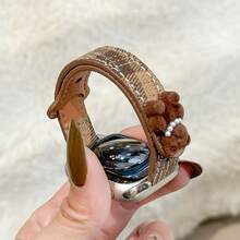 秋冬格子表带，复古可爱风，小熊铆钉表扣设计，适用于 38mm、40mm、41mm、42mm、44mm、45mm、46mm 和 49mm，兼容 Series 11、10、9、8、7、6、4、3、2、1、SE 和 Ultra，女士棕色格子双扣表带，时尚表带饰品，智能手表替换表带，腕带 - 彩色 - 查看 7