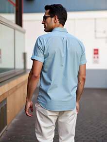 Camisa de manga corta casual y minimalista versátil para uso diario - Azul - Ver 5
